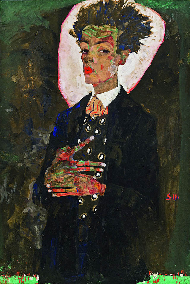 Автопортрет в павлиньем жилете. Эгон Шиле. 1911.